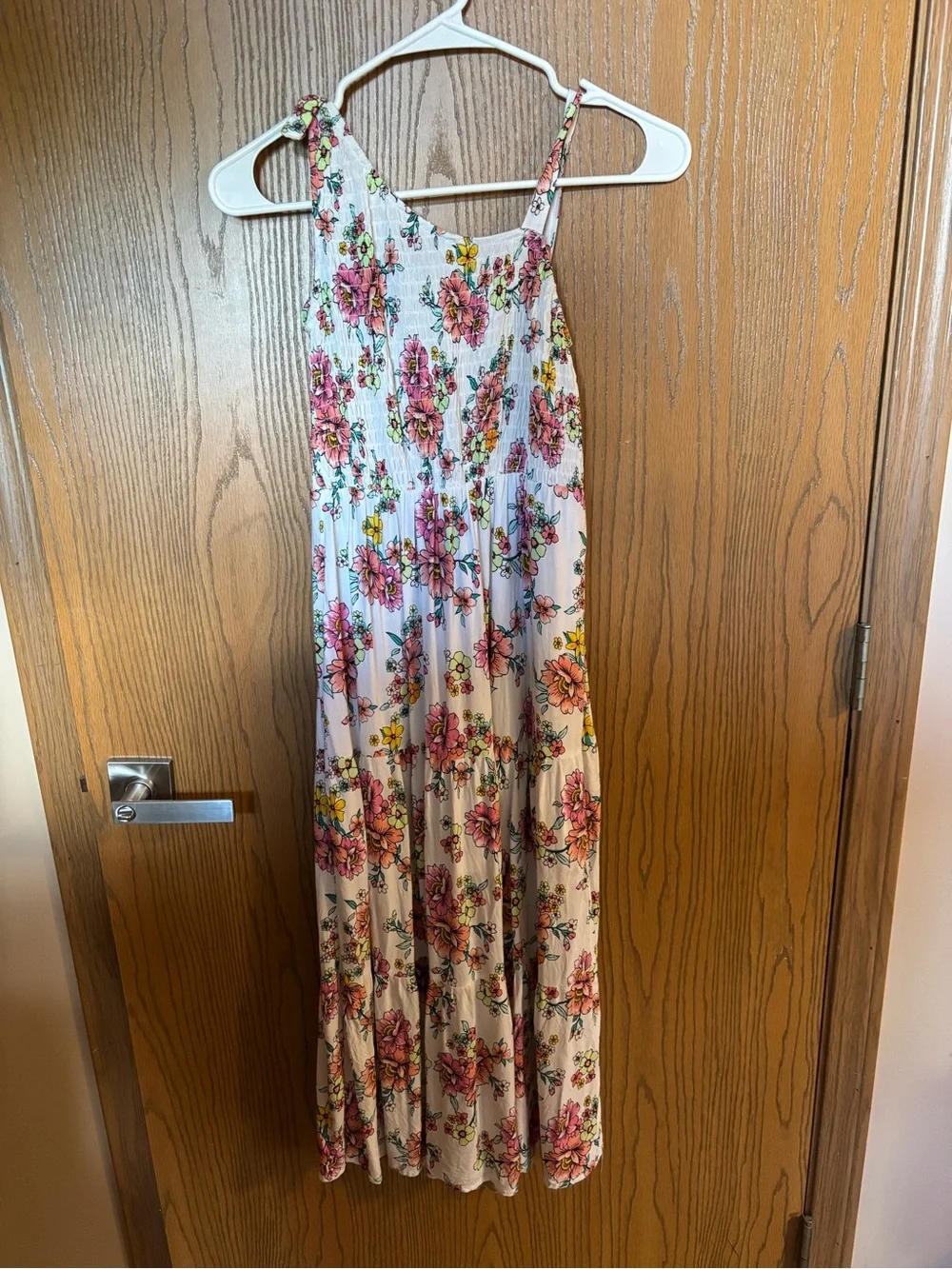 Justice White Dress with Bright Pink & Green Florals Print